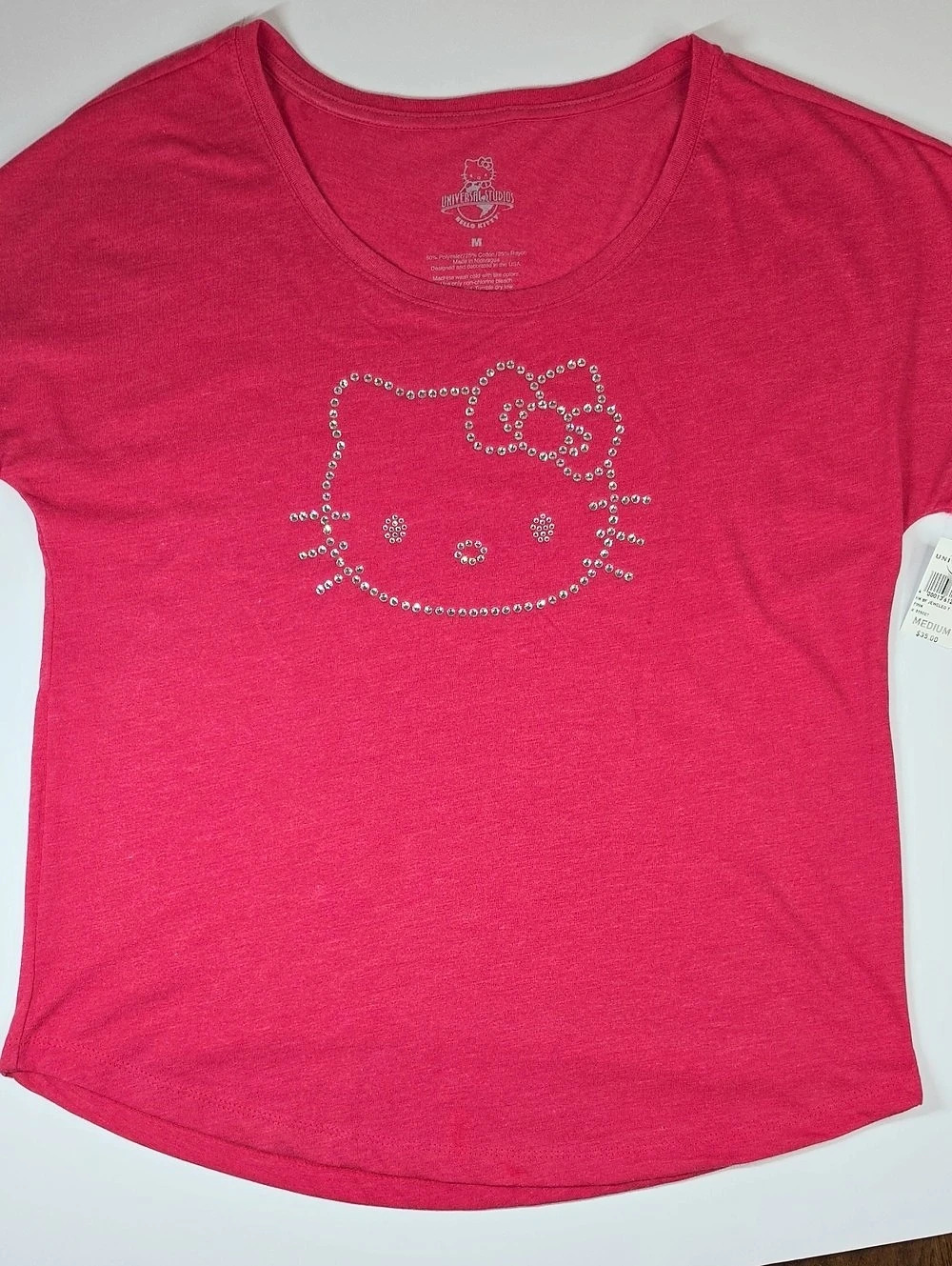 Hello Kitty HK BF JEWELED T Rhinestone Short Sleeve Tee in Pink Size Medium NWT